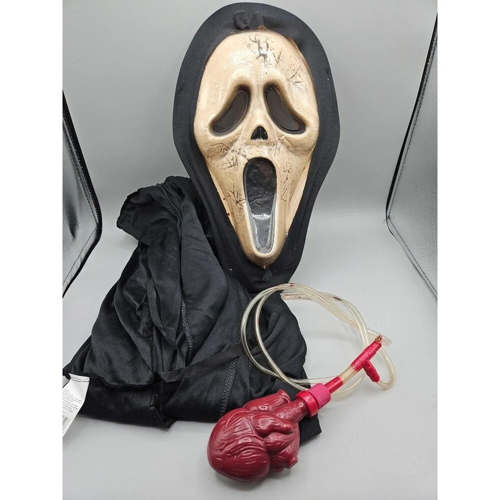 Scream Bleeding Ghostface Mask Costume Halloween Heart Pump Blood Youth 12-14